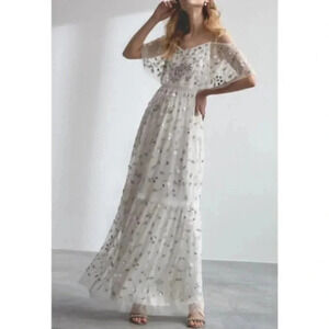 NWT Adrianna Papell Embellished Beaded Formal Maxi Dress White Size 4